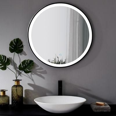 Round Aluminium Big Mirror Black Framed Glass LED Bathroom Mirror