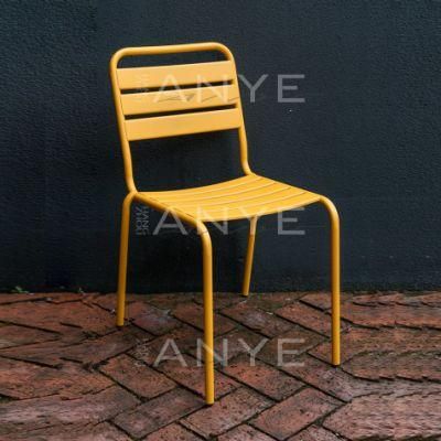 Balcony Modern Dining Furniture Durable Metal Yellow Stackable Side Chair Outside Furniture