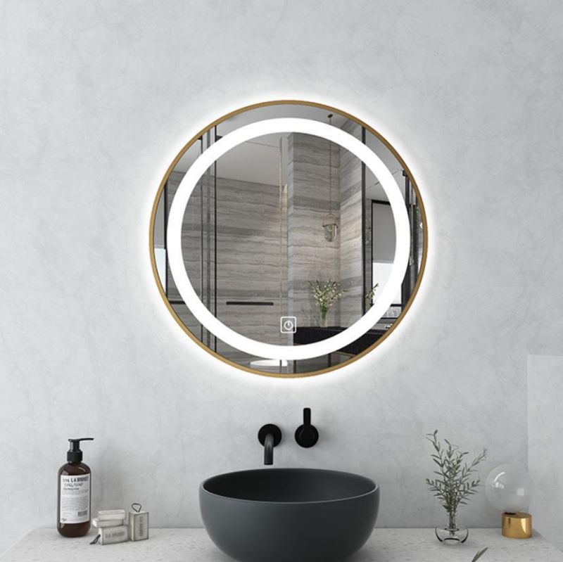 LED Lighted Round Mirror Wall Mount Circle Illuminated Bathroom Vanity Mirror with Anti-Fog