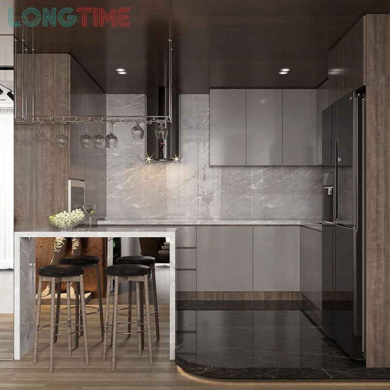 Apartment Modern Melamine Kitchen Cabinet with Quartz Countertop