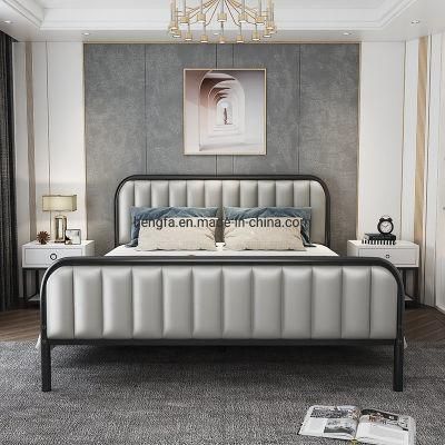 Luxury Furniture Modern Leather Cushion Bedroom Full Size Steel Bed
