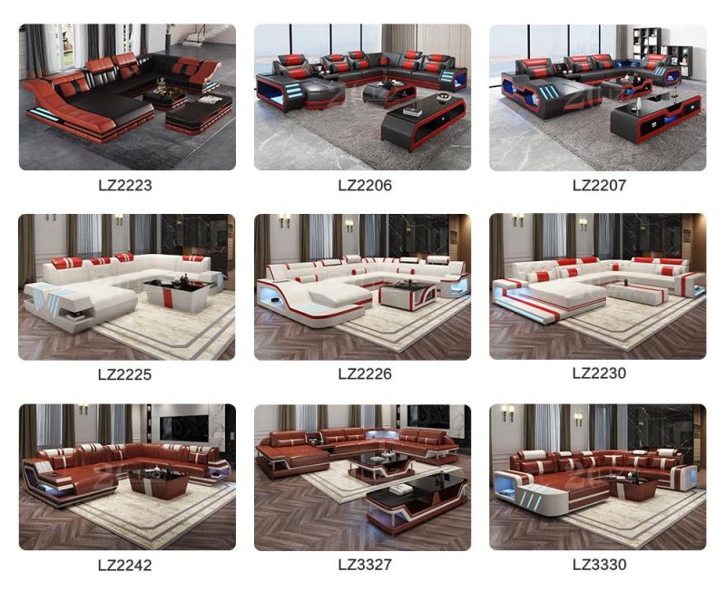 Wholesale Modern Leather Sofa Set Furniture Living Room with LED Light