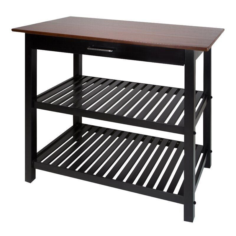 Home Basic 3-Tier Black UV Painting Standing Kitchen Cart with 1 Drawer