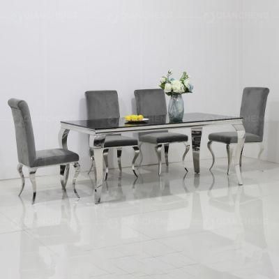 Modern Dining Room Furniture Stainless Steel Black Glass Dining Tables