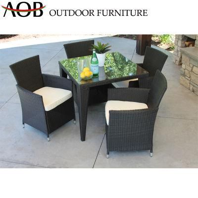 4 Piece Black Rattan Dining Set Aluminum Outdoor Garden Gazebo Backyard Furniture