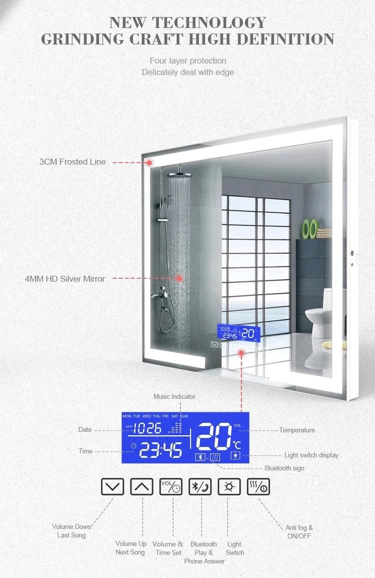 China Supplier of Hotel Smart Mirror Bathroom LED Wall Mounted Mirror with Touch Switch