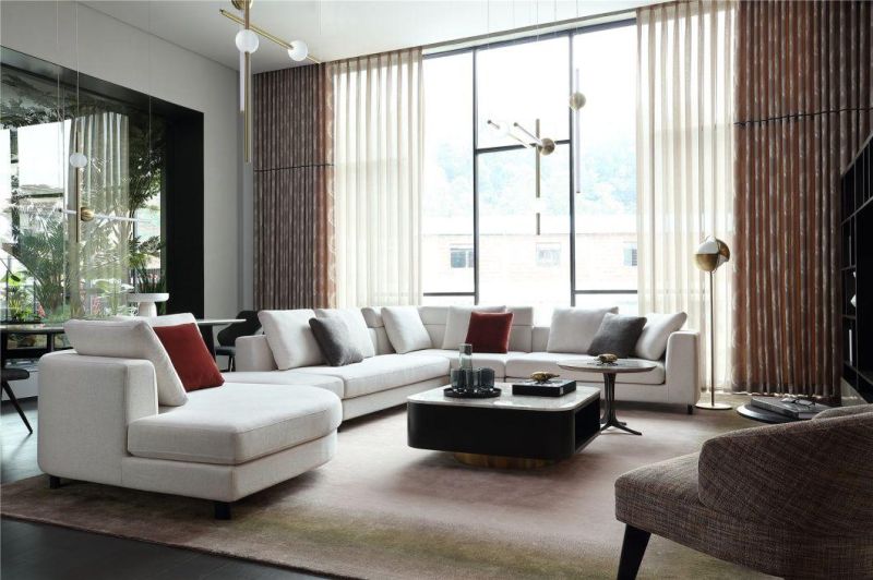 Zhida Modern Home Furniture Wholesale Villa Living Room White Fabric Sectional Couch Set Italian Design Modular Corner Sofa