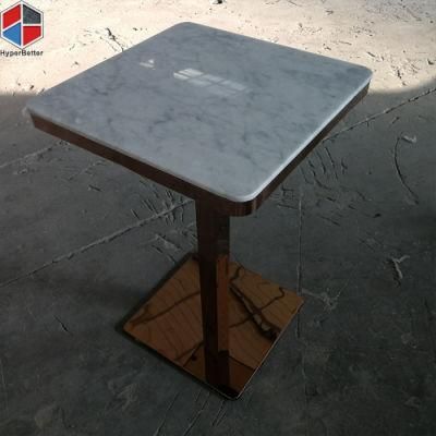 Square Carrara Marble Cafe Table with Golden Stand