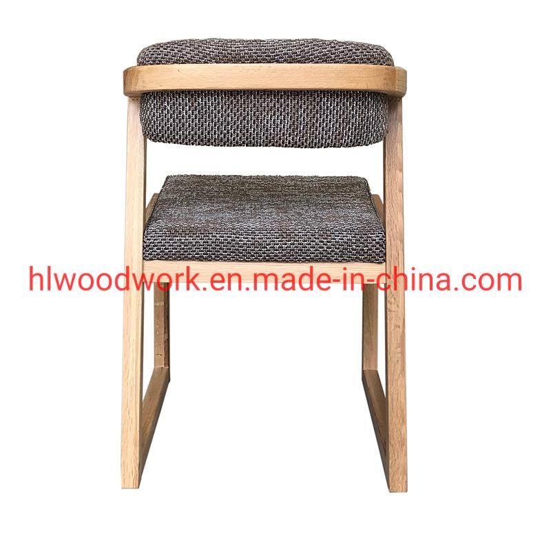 Dining Chair H Style Oak Wood Frame Brown Fabric Cushion Living Room Furniture