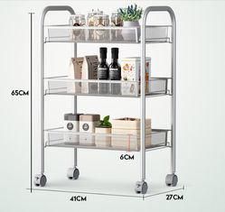 Silver Kitchen Basket Rolling Cart Wire Storage Shelves with Wheels 11&quot; Deep