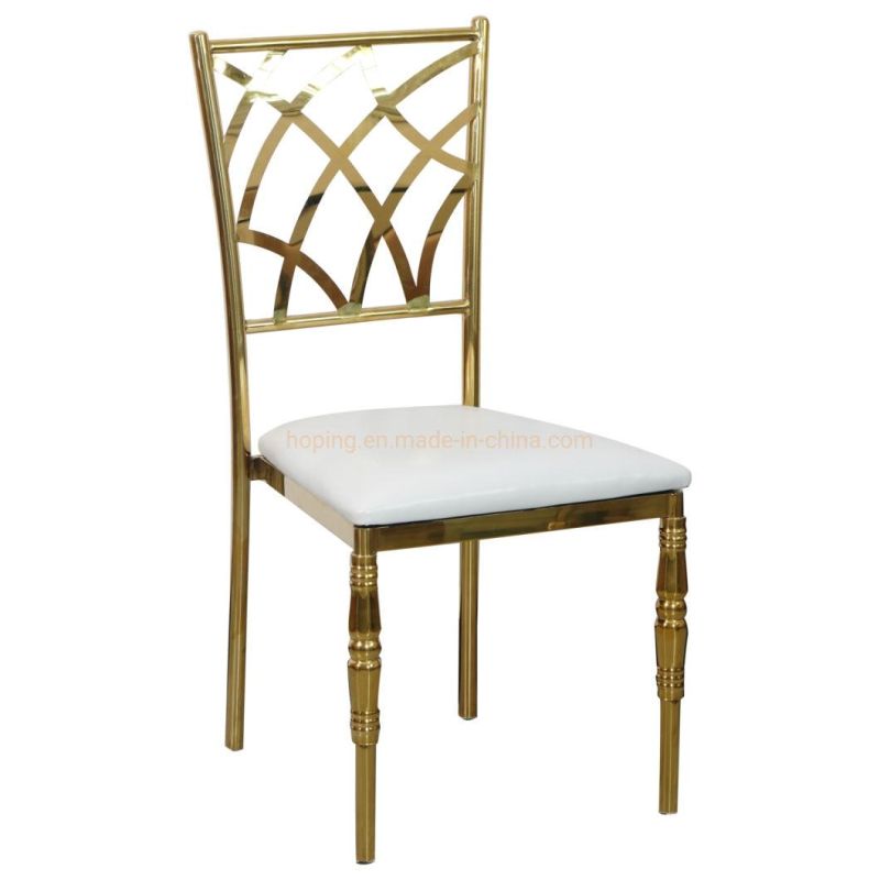 Cafeteria Tables and Chairs Single Elegant Cross Back Gold Stainless Steel Chair for Wedding Event Bride and Groom