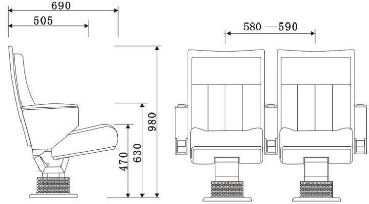 Comfortable PU Recline Theater VIP Cinema Auditorium Church Wooden Chair