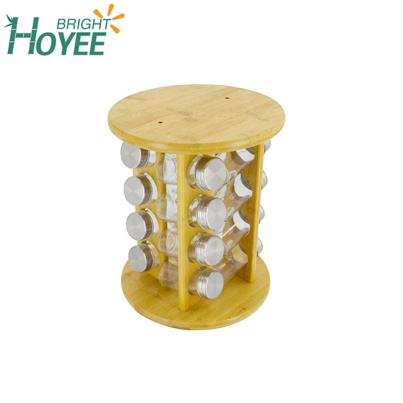 Wholesale Natural Bamboo 16 Jar Capacity Beautiful Organizer Spice Storage Rack Round