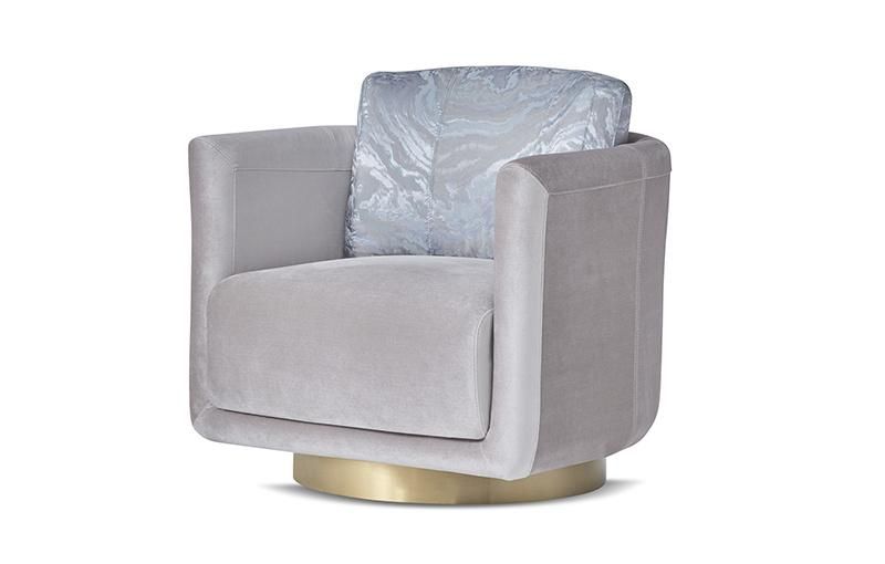 Zhida Italian Design Luxury Style Home Furniture Wholesale Living Room Velvet Accent Chair Bedroom Gold Base Fabric Armchair Leisure Round Chair for Villa