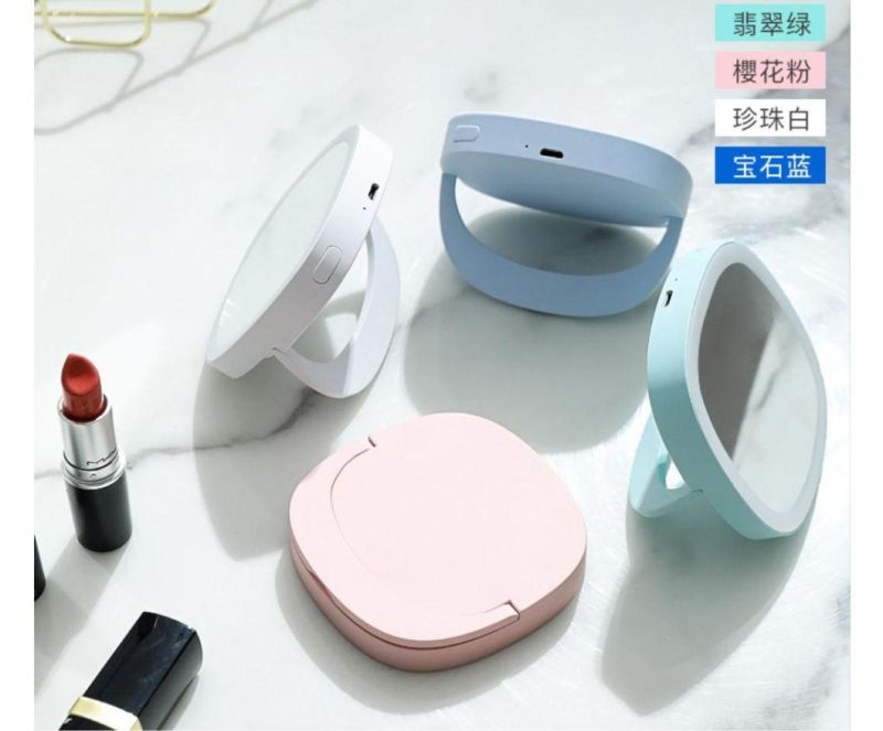 New Candy LED Light Color Makeup Mirror Portable Smart Handheld Mini Night Light Makeup Mirror