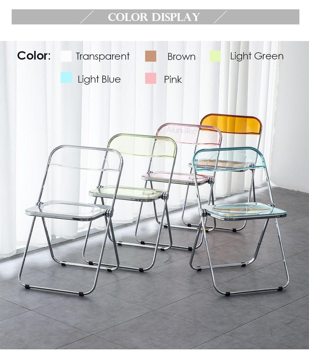 Multifunctional Dining Room Transparent Plastic Folding Chair with Chrome Finish