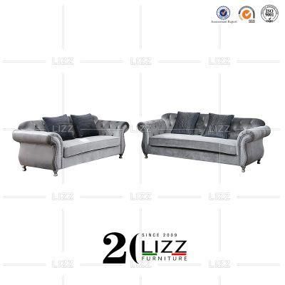 Contemporary Chesterfield Velvet Living Room Furniture Set Leisure Fabric Couch Sofa with High Quality