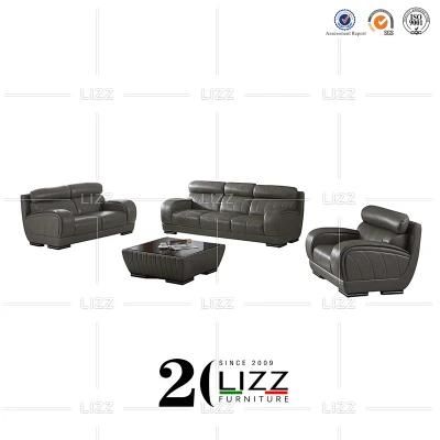 Italian Simple Design Leather Sectional Home Furniture Set Genuine Leather Sofa with Coffee Table