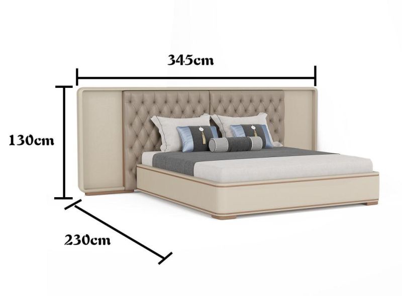 Customized Luxury Modern Home Hotel Bedroom Furniture King Size Geniue Leather Bed with Headboard