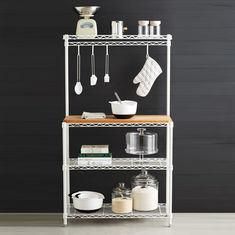 Baker&prime;s Wire Metal Shelving Rack White Powder Coating Steel with Wooden Shelf