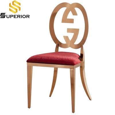 Factory Price Rental Rose Gold Steel Back Red Velvet Dining Chairs