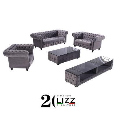 UK Design Living Room Furniture Set Classic Fabric Chesterfield Sofa