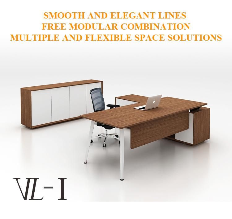 Melamine Surface L Shape Luxury Veneer Modern Wooden Executive Manager Office Desk