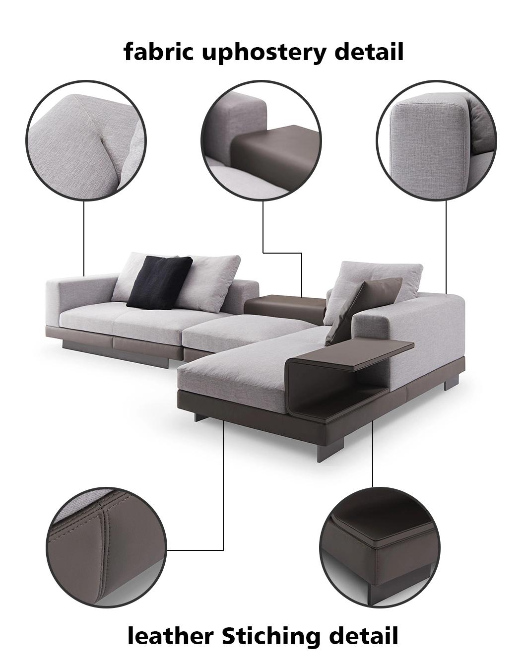Italian Modern Hotel Home Living Room Furniture Leisure Fabric Leather Sofa Set