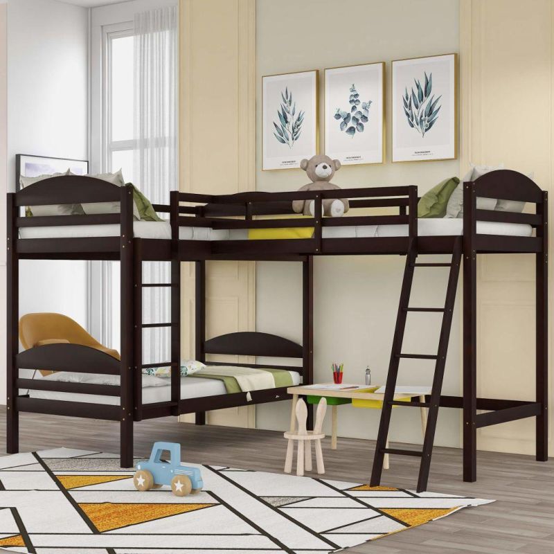 Three Double L Bunk Beds with 2 Drawers and 2 Ladders