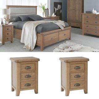 Wooden Furniture of Oak Wooden Bed Fame with Storage + 2 Bedsides Bedroom Set