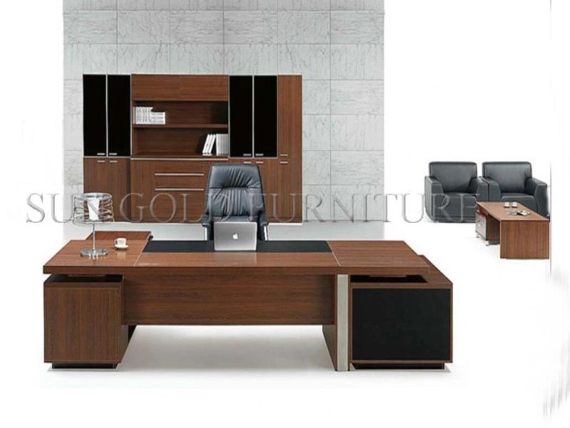 Modern L Shape Office Executive Table Boss Desk with Wall Bookshelf