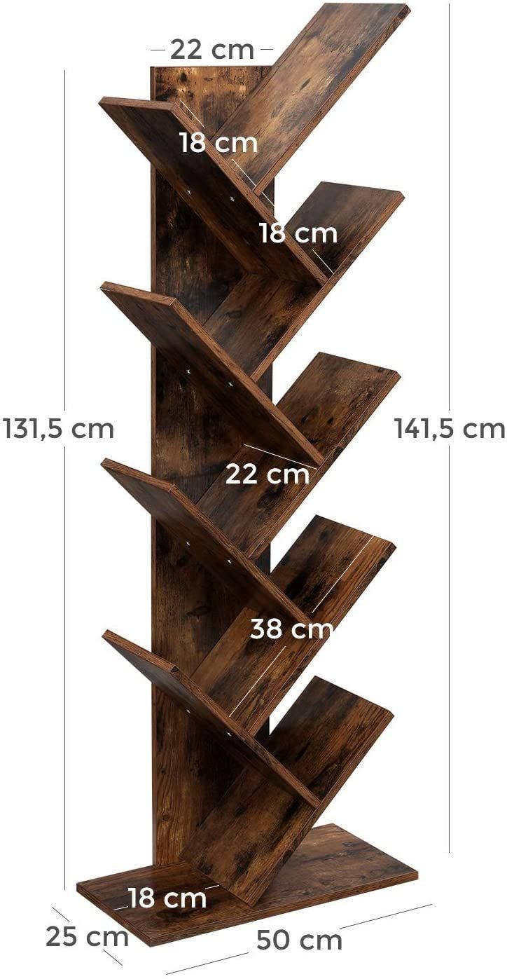 Cheap Bookshelf with 5 Shelf Tree Bookcase Bamboo Bookshelf Hard Wood Display Rack Storage Organizer for CDS & Books