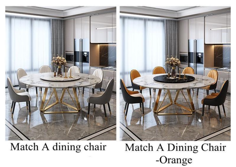 Small Apartment Home Dining Round Table with Turntable Nordic Marble Round Dining Table and Chair Combination