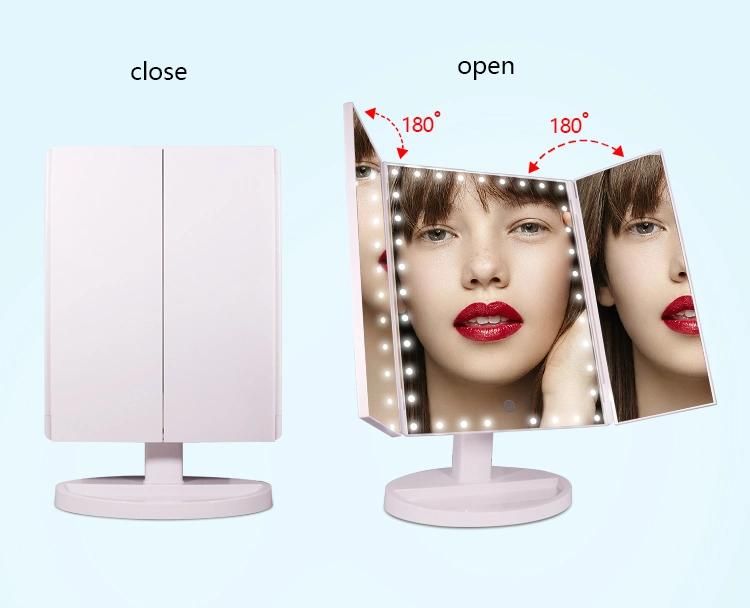 Table Top Trifold 3 Way LED Vanity Mirror for Makeup