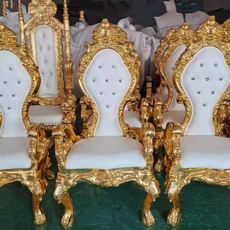 Modern Wedding Decoration Use Gold Bride and Groom Event Furniture King Throne Hotel Room Chairs