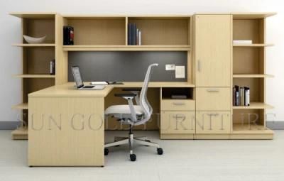 Modern L Shape Office Executive Table Boss Desk with Wall Bookshelf