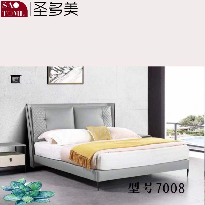 Modern Solid Wooden Home Bedroom Hotel Furniture Leather Double King Bed