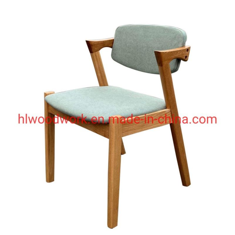 Oak Wood Z Chair Oak Wood Frame Natural Color Green Fabric Cushion and Back Dining Chair Coffee Shop Chair Office Chair Home Furniture