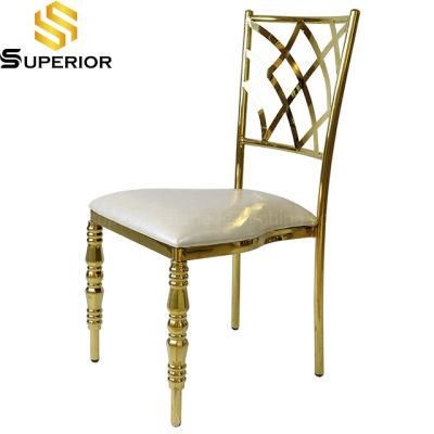 Modern Luxury Outdoor Restaurant Metal Frame Synthetic Leather Wedding Chairs