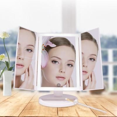 Hot Selling Home Products Trifold LED Makeup Mirror with 2X 3X Magnifying Mirror Ring Light Mirror