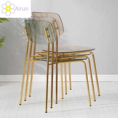 Wholesale Modern Clear Acrylic Dining Room Chairs Stackable Transparent PC Plastic Dining Chair with Chrome Legs for Cafe