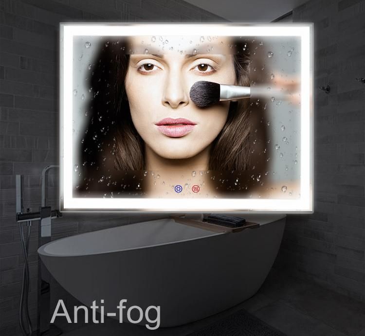 Rectangular Illuminated LED Wall Mirror with Anti-Fog Function in Bathroom