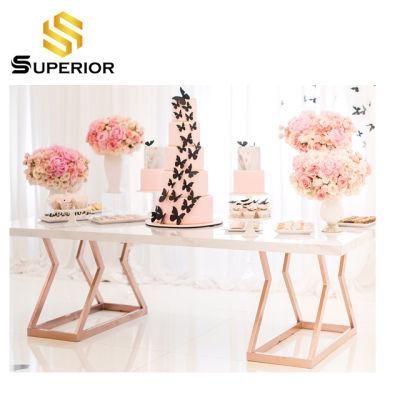 Customized Rectangle Shape Rose Gold Banquet Table for Hotel Lobby