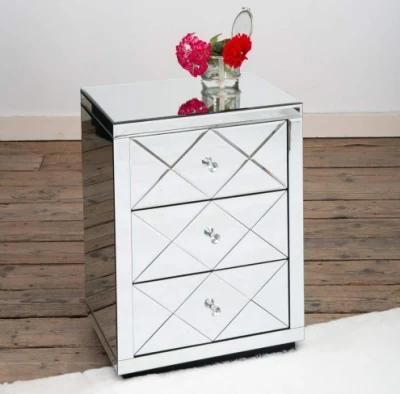 3 Drawers Corner Cabinet Bevelled Pattern Side Table for Home
