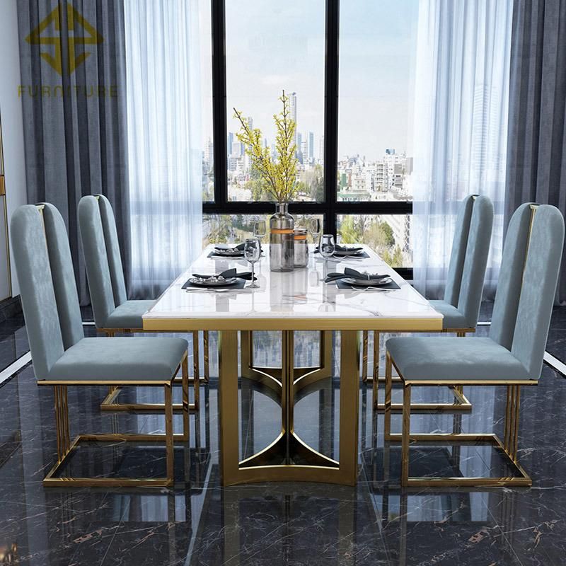 Classical Style Popular Stainless Steel Frame MDF/Marble Top Dining Room Table Sets Home Furniture