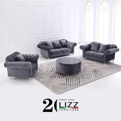European Contemporary Living Room Furniture Modern Leisure 3 Seats Velvet Couch Luxury Home Fabric Sofa