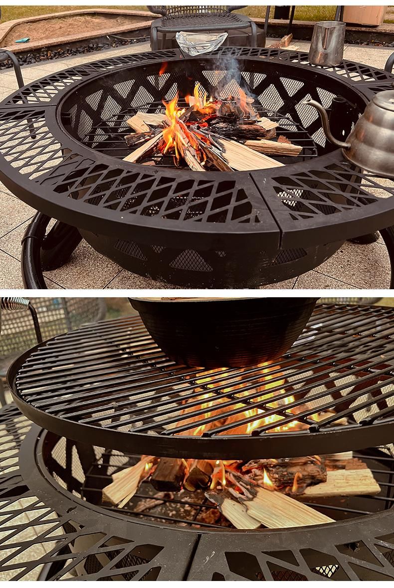 Round Wood Burning Fire Pit Table with Quick Removable Cooking Grill, Black, 32in