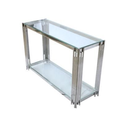 Tempered Glass Stainless Steel Frame Side Table Hallway Table