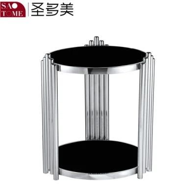 Hot Selling Household Black Metal Frame Glass Top Two-Layer Small Coffee Round Table