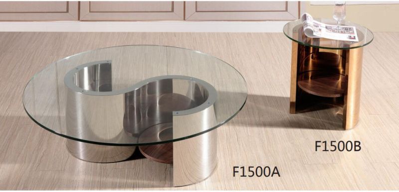 Modern Home Tempered Glass Coffee Table with Stainless Steel Base